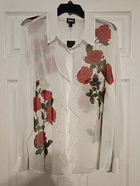 I.N.C. Beautiful Long Sleeve Button Blouse Size XL
